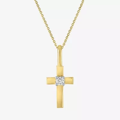 Cross (Gh / Si2 I1) Womens Diamond Accent Lab Grown White Diamond 10K Gold Cross 16 Inch Pendant Necklace