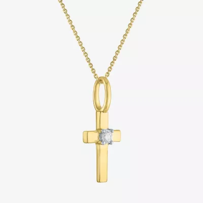 Cross (Gh / Si2 I1) Womens Diamond Accent Lab Grown White Diamond 10K Gold Cross 16 Inch Pendant Necklace