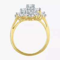 (G-H, Si2-I1) Womens 2 CT. T.W. Lab Grown White Diamond 10K Gold Cluster Bypass  Cocktail Ring