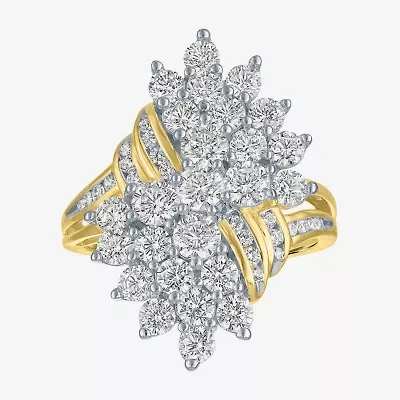 (G-H, Si2-I1) Womens 2 CT. T.W. Lab Grown White Diamond 10K Gold Cluster Bypass  Cocktail Ring