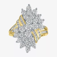 (G-H, Si2-I1) Womens 2 CT. T.W. Lab Grown White Diamond 10K Gold Cluster Bypass  Cocktail Ring