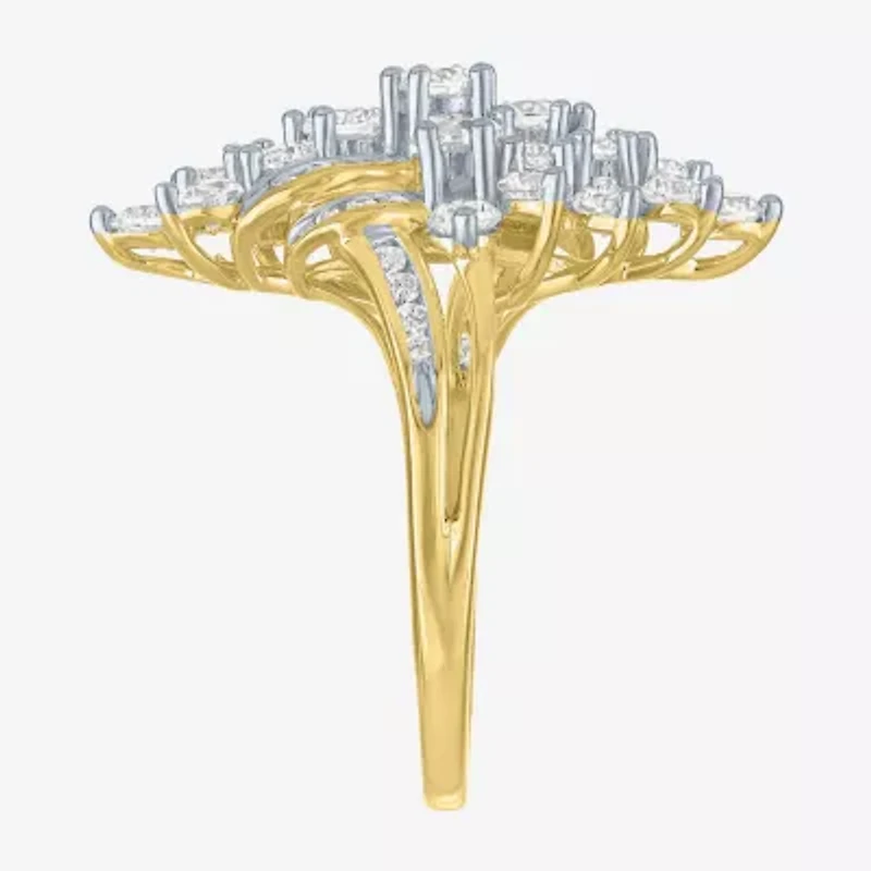 (G-H, Si2-I1) Womens 2 CT. T.W. Lab Grown White Diamond 10K Gold Cluster Bypass  Cocktail Ring