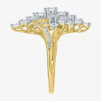 (G-H, Si2-I1) Womens 2 CT. T.W. Lab Grown White Diamond 10K Gold Cluster Bypass  Cocktail Ring