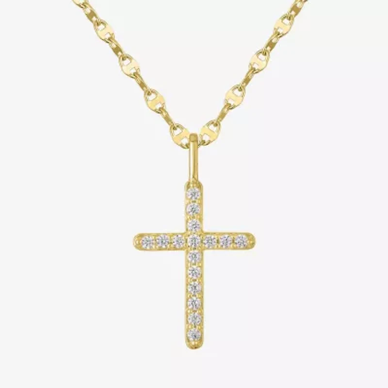 Cross (Gh / Si2 I1) Womens 1/ CT. T.W. Lab Grown White Diamond 10K Gold Cross 16 Inch Pendant Necklace