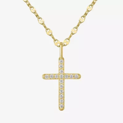 Cross (Gh / Si2 I1) Womens 1/ CT. T.W. Lab Grown White Diamond 10K Gold Cross 16 Inch Pendant Necklace