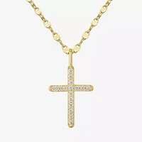 Cross (Gh / Si2 I1) Womens 1/ CT. T.W. Lab Grown White Diamond 10K Gold Cross 16 Inch Pendant Necklace