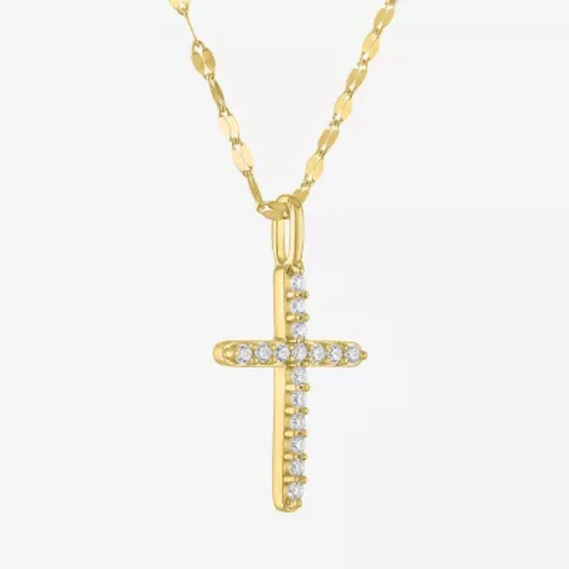 Cross (Gh / Si2 I1) Womens 1/ CT. T.W. Lab Grown White Diamond 10K Gold Cross 16 Inch Pendant Necklace