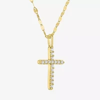 Cross (Gh / Si2 I1) Womens 1/ CT. T.W. Lab Grown White Diamond 10K Gold Cross 16 Inch Pendant Necklace