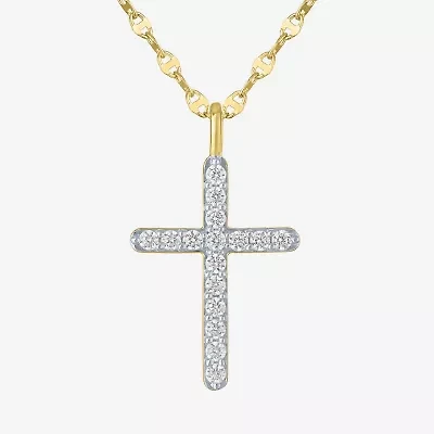 Cross (Gh / Si2 I1) Womens 1/3 CT. T.W. Lab Grown White Diamond 10K Gold Cross 16 Inch Pendant Necklace