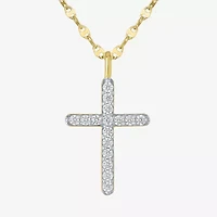 Cross (Gh / Si2 I1) Womens 1/3 CT. T.W. Lab Grown White Diamond 10K Gold Cross 16 Inch Pendant Necklace