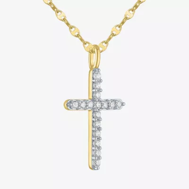 Cross (Gh / Si2 I1) Womens 1/3 CT. T.W. Lab Grown White Diamond 10K Gold Cross 16 Inch Pendant Necklace