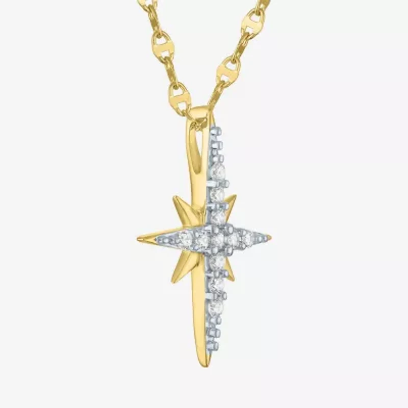 North Star (G-H / Si2 I1) Womens 1/6 CT. T.W. Lab Grown White Diamond 10K Gold Star 16 Inch Pendant Necklace