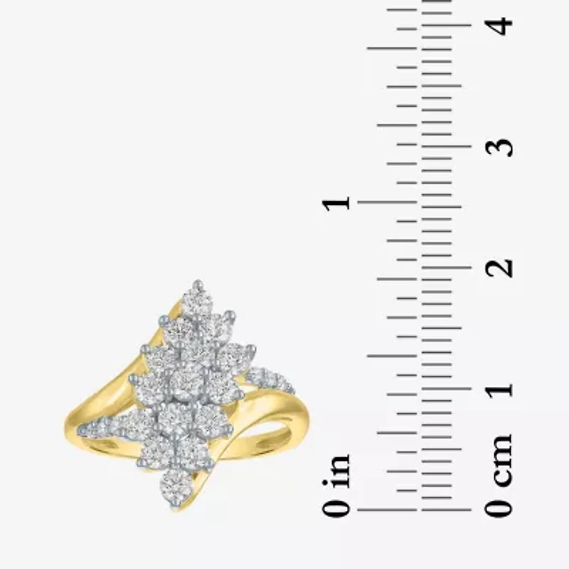 (G-H/Si2-I1) Womens 1 CT. T.W. Lab Grown White Diamond 10K Gold Marquise Cluster Cocktail Ring