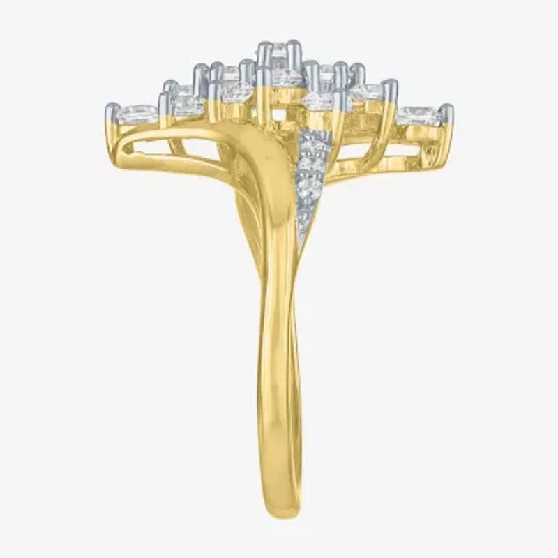 (G-H/Si2-I1) Womens 1 CT. T.W. Lab Grown White Diamond 10K Gold Marquise Cluster Cocktail Ring