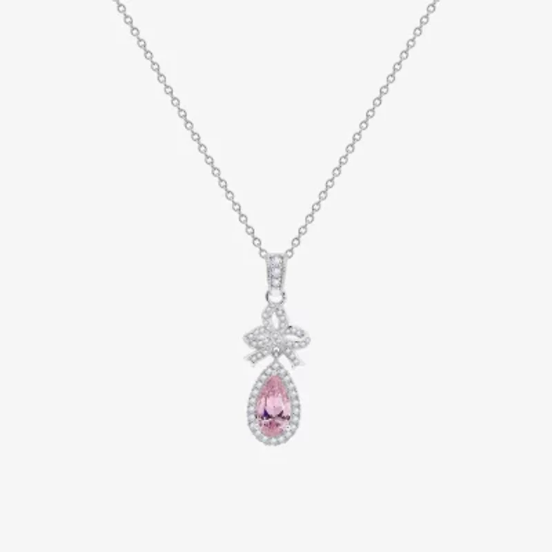 Diamonart Marilyn Monroe Womens Pink Cubic Zirconia Sterling Silver Bow 18 Inch Pendant Necklace