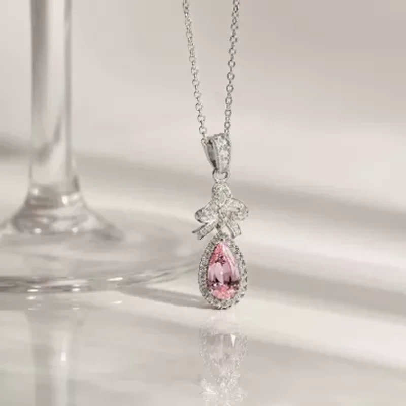 Diamonart Marilyn Monroe Womens Pink Cubic Zirconia Sterling Silver Bow 18 Inch Pendant Necklace