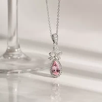Diamonart Marilyn Monroe Womens Pink Cubic Zirconia Sterling Silver Bow 18 Inch Pendant Necklace