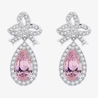 Diamonart Marilyn Monroe Womens Pink Cubic Zirconia Sterling Silver Bow Pear Round Drop Earrings