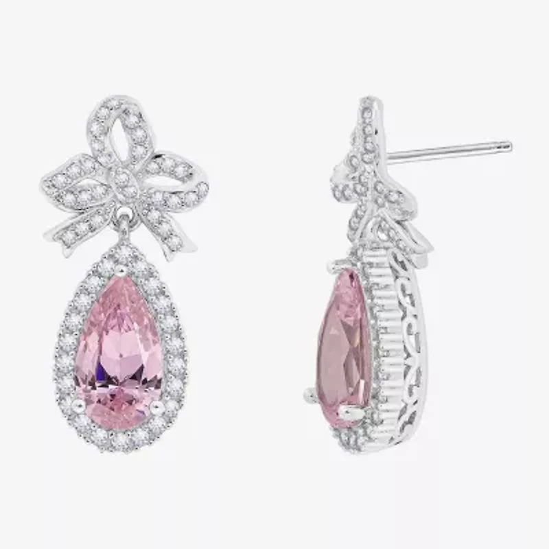 Diamonart Marilyn Monroe Womens Pink Cubic Zirconia Sterling Silver Bow Pear Round Drop Earrings