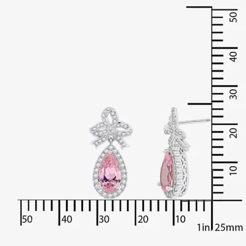 Diamonart Marilyn Monroe Womens Pink Cubic Zirconia Sterling Silver Bow Pear Round Drop Earrings