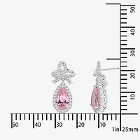 Diamonart Marilyn Monroe Womens Pink Cubic Zirconia Sterling Silver Bow Pear Round Drop Earrings