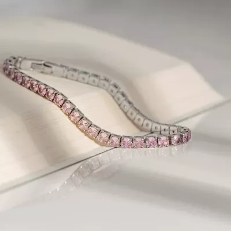 Diamonart Marilyn Monroe Womens Pink Cubic Zirconia Sterling Silver 7.25 Inch Tennis Bracelet