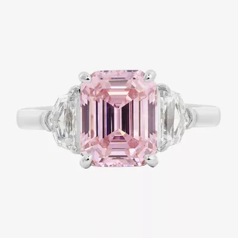 Diamonart Marilyn Monroe Womens Pink Cubic Zirconia Sterling Silver 3-Stone Cocktail Ring