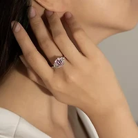 Diamonart Marilyn Monroe Womens Pink Cubic Zirconia Sterling Silver 3-Stone Cocktail Ring