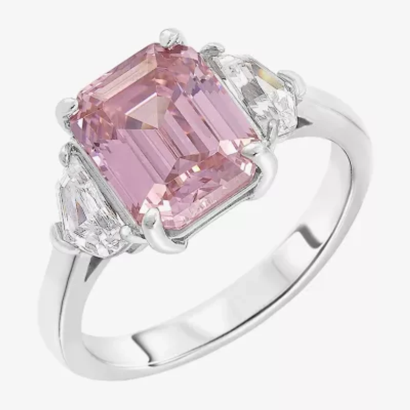 Diamonart Marilyn Monroe Womens Pink Cubic Zirconia Sterling Silver 3-Stone Cocktail Ring