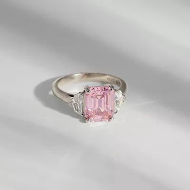 Diamonart Marilyn Monroe Womens Pink Cubic Zirconia Sterling Silver 3-Stone Cocktail Ring