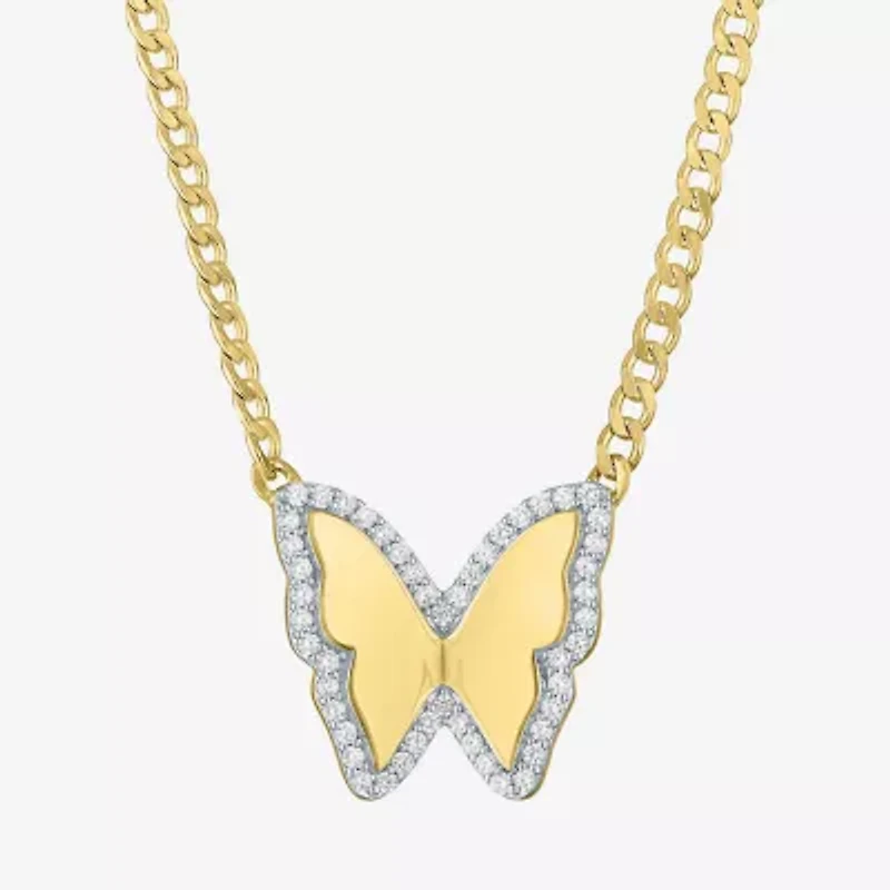 Diamond Addiction (G-H Womens 1/4 CT. T.W. Lab Grown White Diamond 14K Gold Over Silver Sterling Silver Butterfly 16 Inch Pendant Necklace