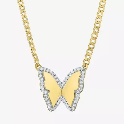 Diamond Addiction (G-H Womens 1/4 CT. T.W. Lab Grown White Diamond 14K Gold Over Silver Sterling Silver Butterfly 16 Inch Pendant Necklace
