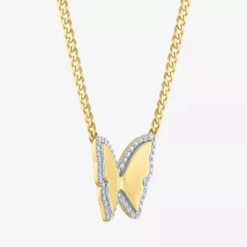 Diamond Addiction (G-H Womens 1/4 CT. T.W. Lab Grown White Diamond 14K Gold Over Silver Sterling Silver Butterfly 16 Inch Pendant Necklace