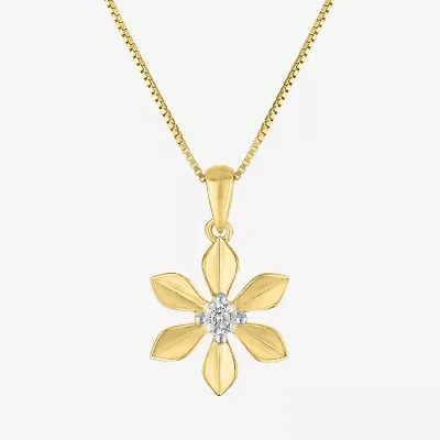 Flower (Gh / Si2 I1) Womens 1/10 CT. T.W. Lab Grown White Diamond 14K Gold Over Silver Flower 18 Inch Pendant Necklace