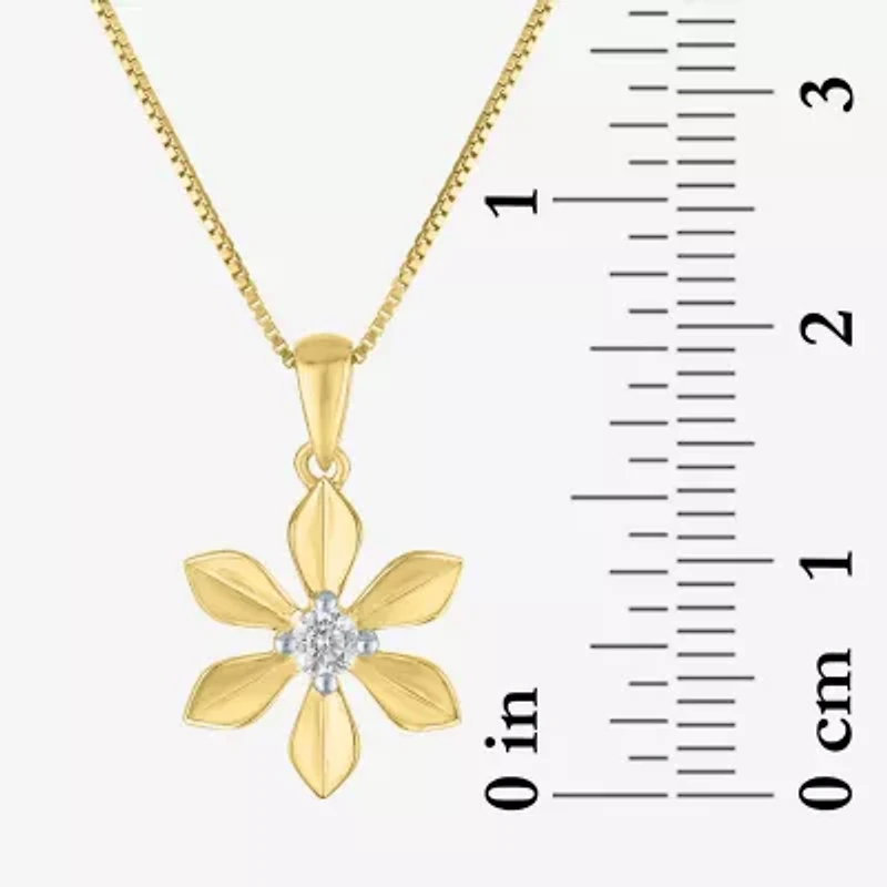 Flower (Gh / Si2 I1) Womens 1/10 CT. T.W. Lab Grown White Diamond 14K Gold Over Silver Flower 18 Inch Pendant Necklace