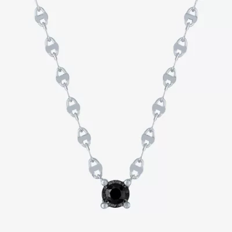 Diamond Addiction Womens 1/10 CT. T.W. Natural Black Diamond Sterling Silver Round 16 Inch Pendant Necklace
