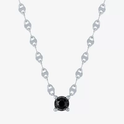 Diamond Addiction Womens 1/10 CT. T.W. Natural Black Diamond Sterling Silver Round 16 Inch Pendant Necklace