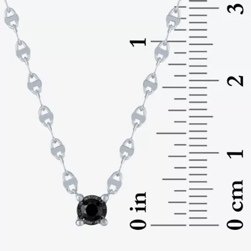 Diamond Addiction Womens 1/10 CT. T.W. Natural Black Diamond Sterling Silver Round 16 Inch Pendant Necklace
