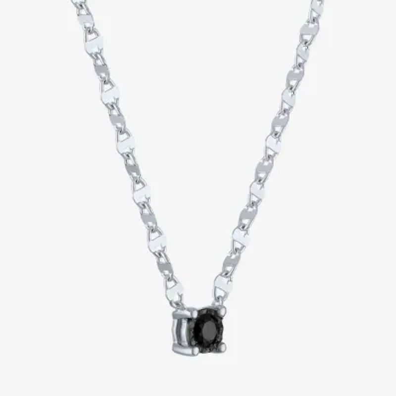 Diamond Addiction Womens 1/10 CT. T.W. Natural Black Diamond Sterling Silver Round 16 Inch Pendant Necklace