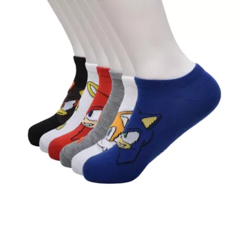 Little & Big Kid Boys 6 Pair Sonic the Hedgehog No Show Socks