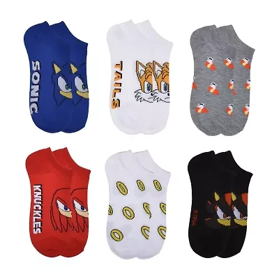 Little & Big Kid Boys 6 Pair Sonic the Hedgehog No Show Socks