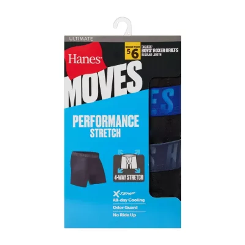 Hanes Moves Stretch Bonus Pack Little & Big Kid Boys 6 Boxer Briefs Bu9xb6