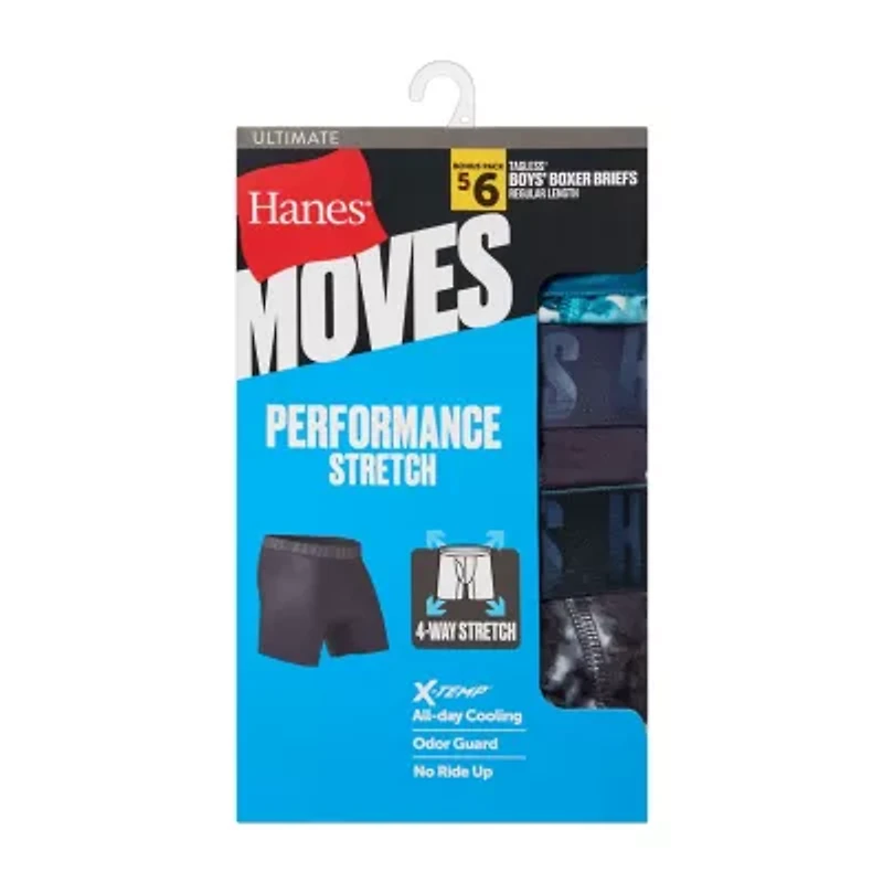 Hanes Moves Stretch Bonus Pack Little & Big Kid Boys 6 Boxer Briefs