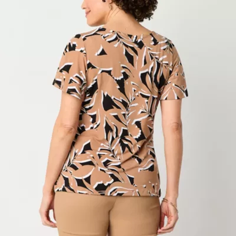 Liz Claiborne Womens Round Neck Short Sleeve Blouse
