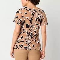 Liz Claiborne Womens Round Neck Short Sleeve Blouse