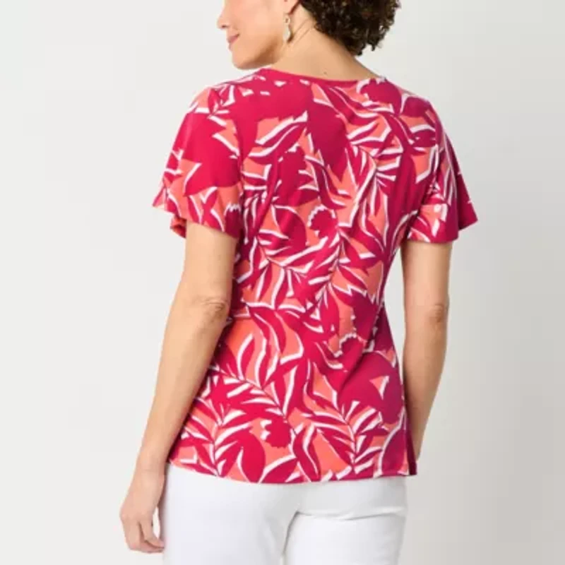 Liz Claiborne Womens Round Neck Short Sleeve Blouse