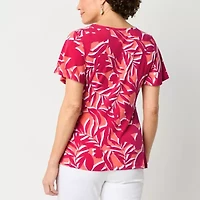 Liz Claiborne Womens Round Neck Short Sleeve Blouse