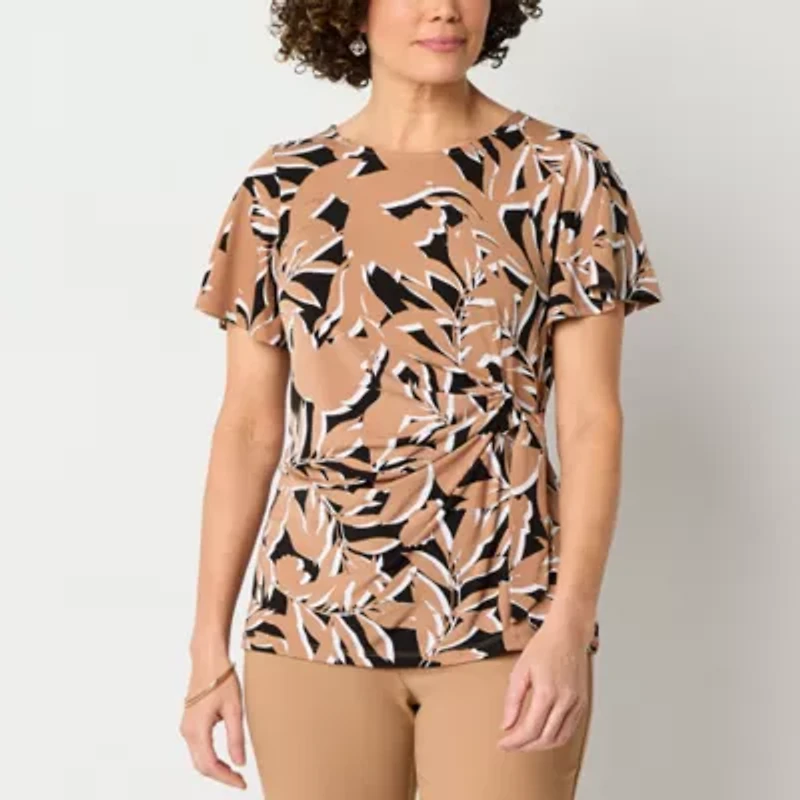 Liz Claiborne Womens Round Neck Short Sleeve Blouse