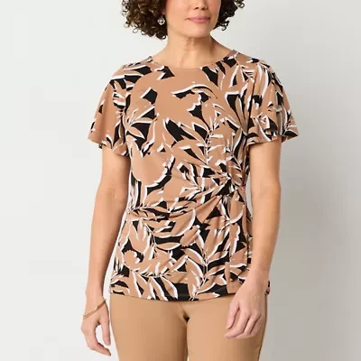 Liz Claiborne Womens Round Neck Short Sleeve Blouse