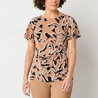 Liz Claiborne Womens Round Neck Short Sleeve Blouse